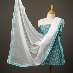 Blue - 3pc Cotton Pochampally Ikat Kurta with Plain Dupatta 24