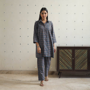 Blue - Block Printed Cotton Ajrakh Co-ord Set 02