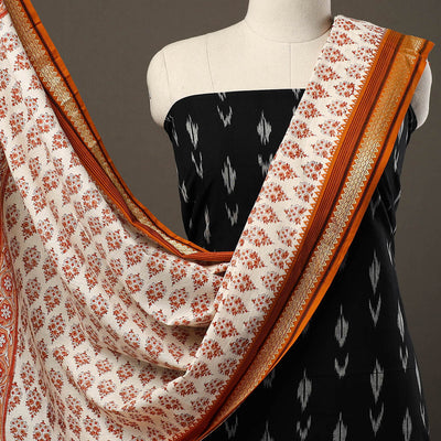 Black - 2pc Cotton Pochampally Ikat Kurta with Sanganeri Dupatta 28