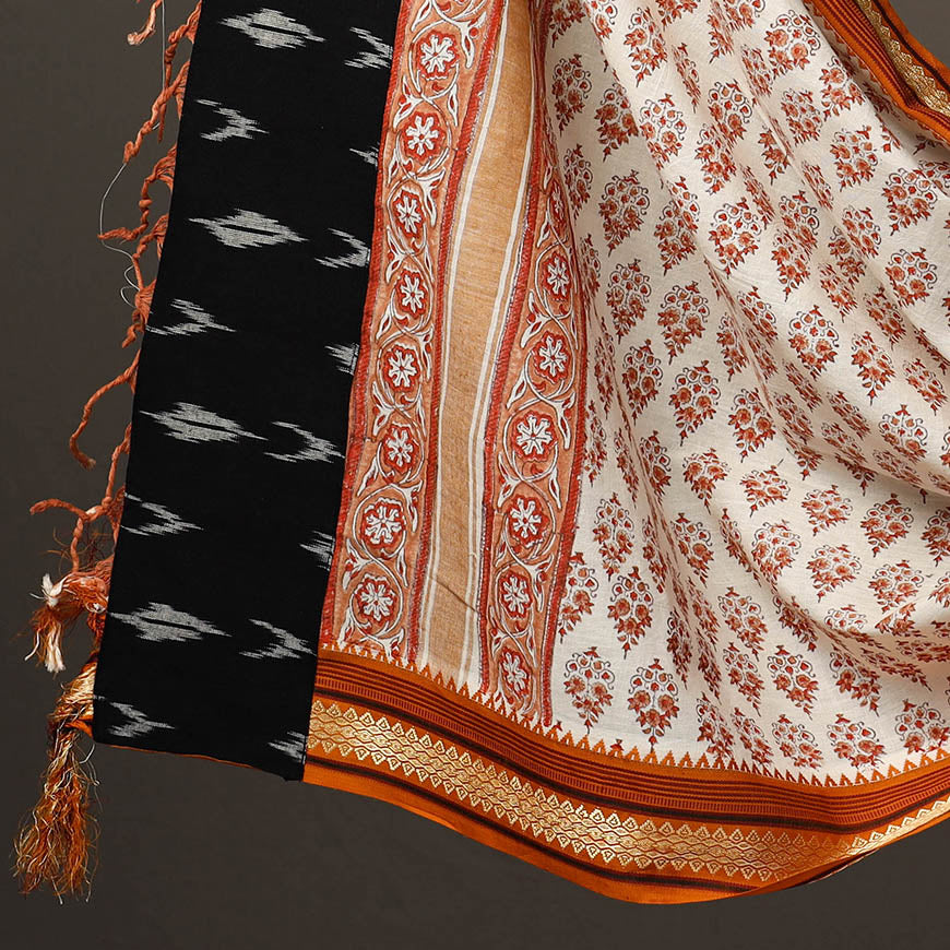 Black - 2pc Cotton Pochampally Ikat Kurta with Sanganeri Dupatta 28