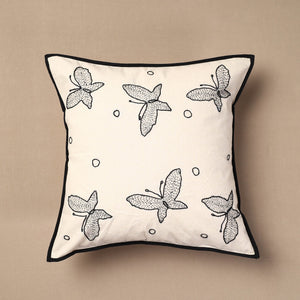 Beige - Bakhiya Tanka Applique Work Cotton Cushion Cover (16 x 16 in)