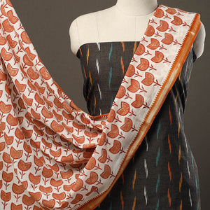 Black - 2pc Cotton Pochampally Ikat Kurta with Sanganeri Dupatta 29