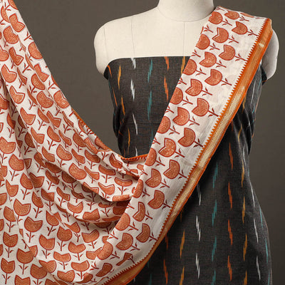 Black - 2pc Cotton Pochampally Ikat Kurta with Sanganeri Dupatta 29