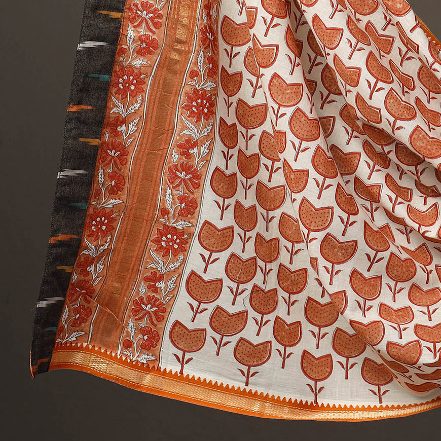 Black - 2pc Cotton Pochampally Ikat Kurta with Sanganeri Dupatta 29