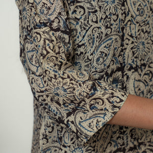 Beige & Black - Kalamkari Hand Block Printed Mul Cotton Straight Kurta 09