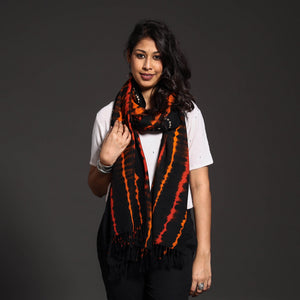 Black - Handwoven Tie-Dye Merino Wool Shibori & Bandhani stole