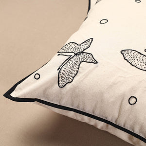 Beige - Bakhiya Tanka Applique Work Cotton Cushion Cover (16 x 16 in)
