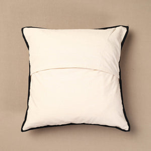 Beige - Bakhiya Tanka Applique Work Cotton Cushion Cover (16 x 16 in)
