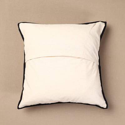Beige - Bakhiya Tanka Applique Work Cotton Cushion Cover (16 x 16 in)
