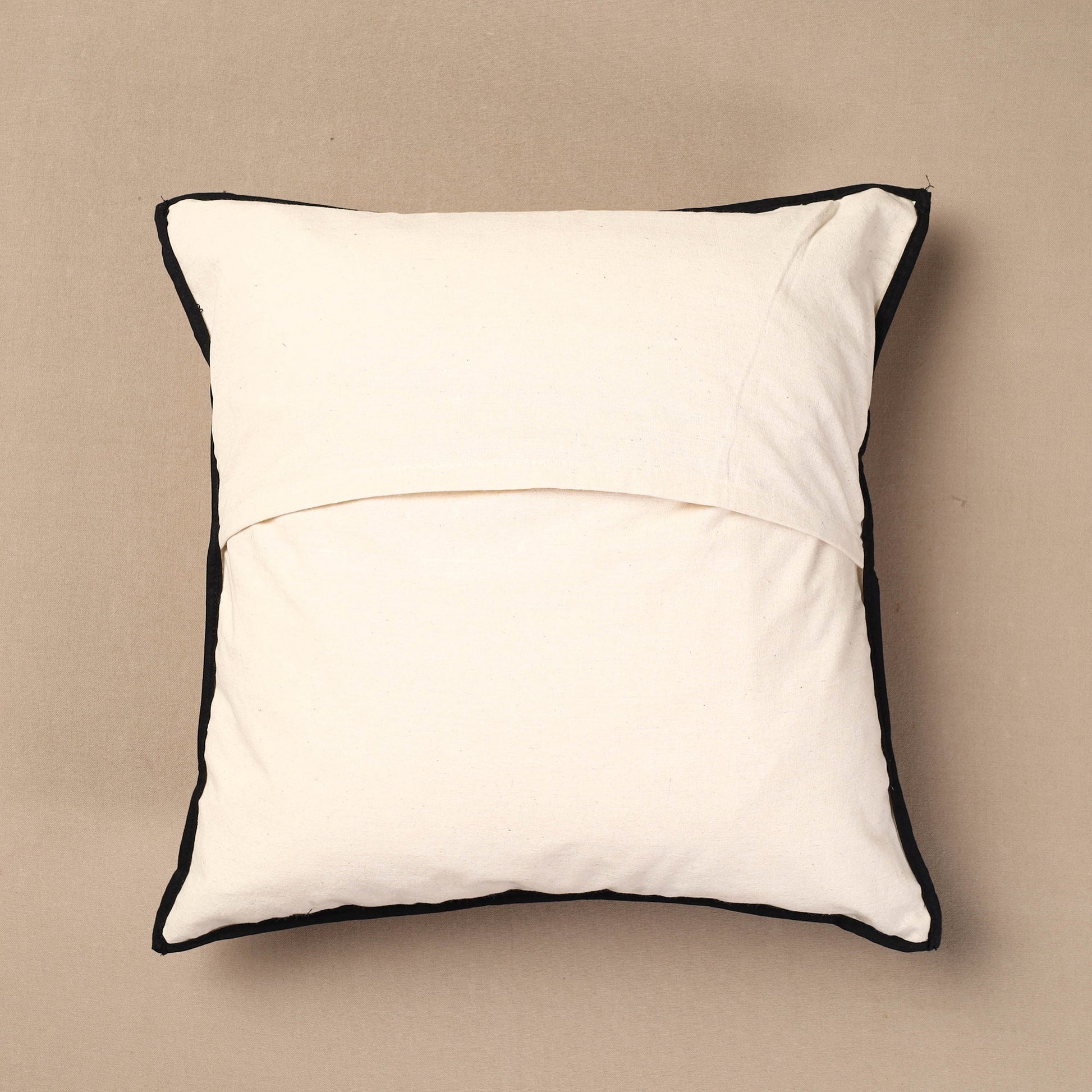 Beige - Bakhiya Tanka Applique Work Cotton Cushion Cover (16 x 16 in)
