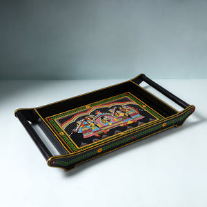 Black - Tikuli Art Handpainted Wooden Tray (Large)