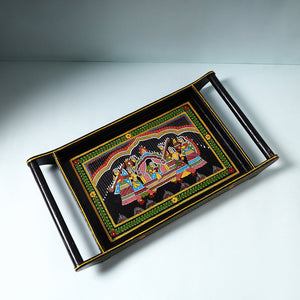 Black - Tikuli Art Handpainted Wooden Tray (Large)
