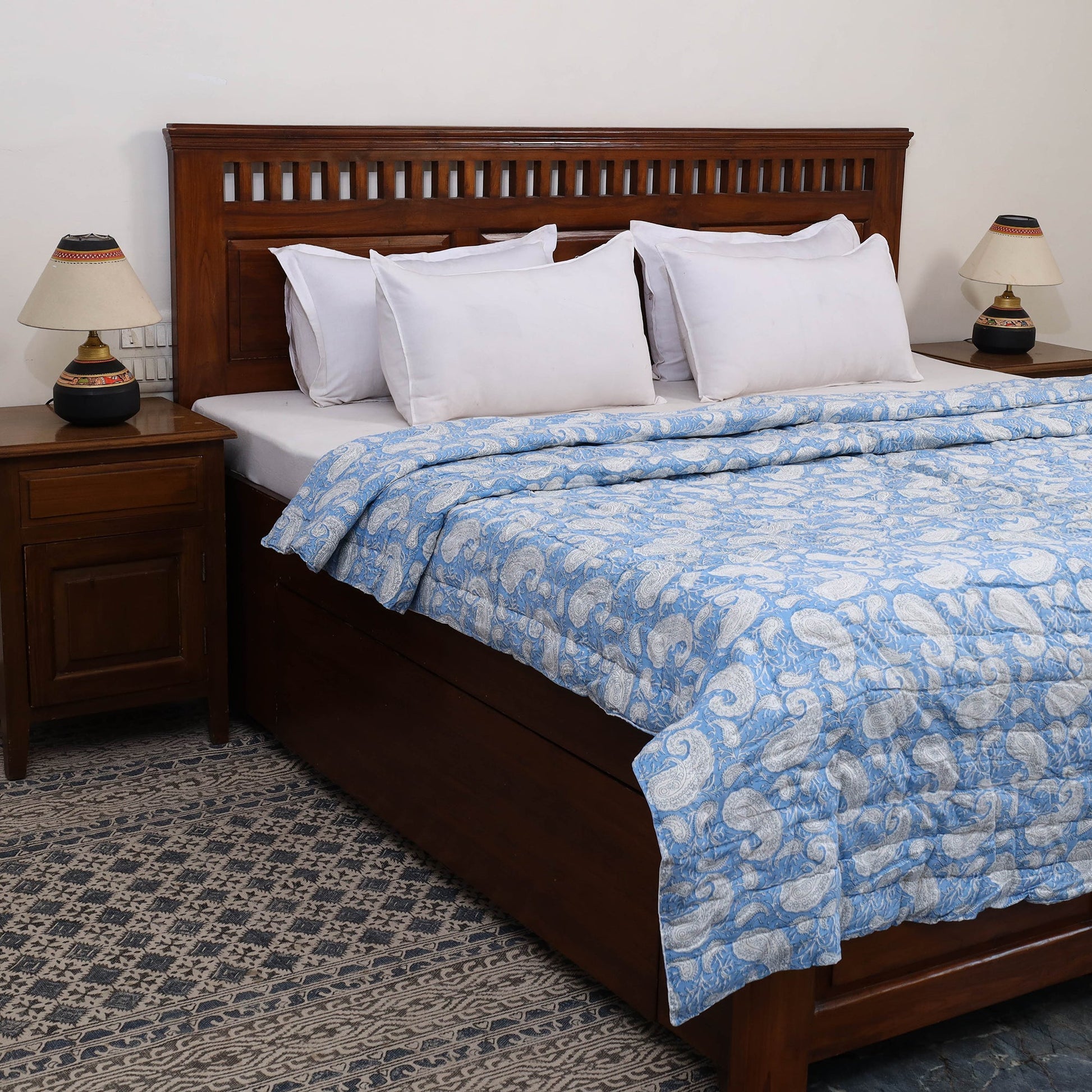 Blue - Double - Reversible Sanganeri Block Print Cotton Quilt 27