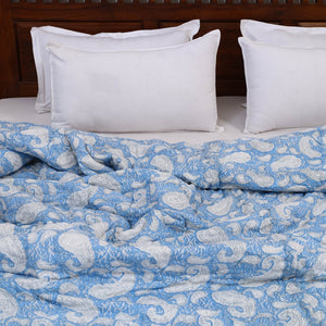 Blue - Double - Reversible Sanganeri Block Print Cotton Quilt 27