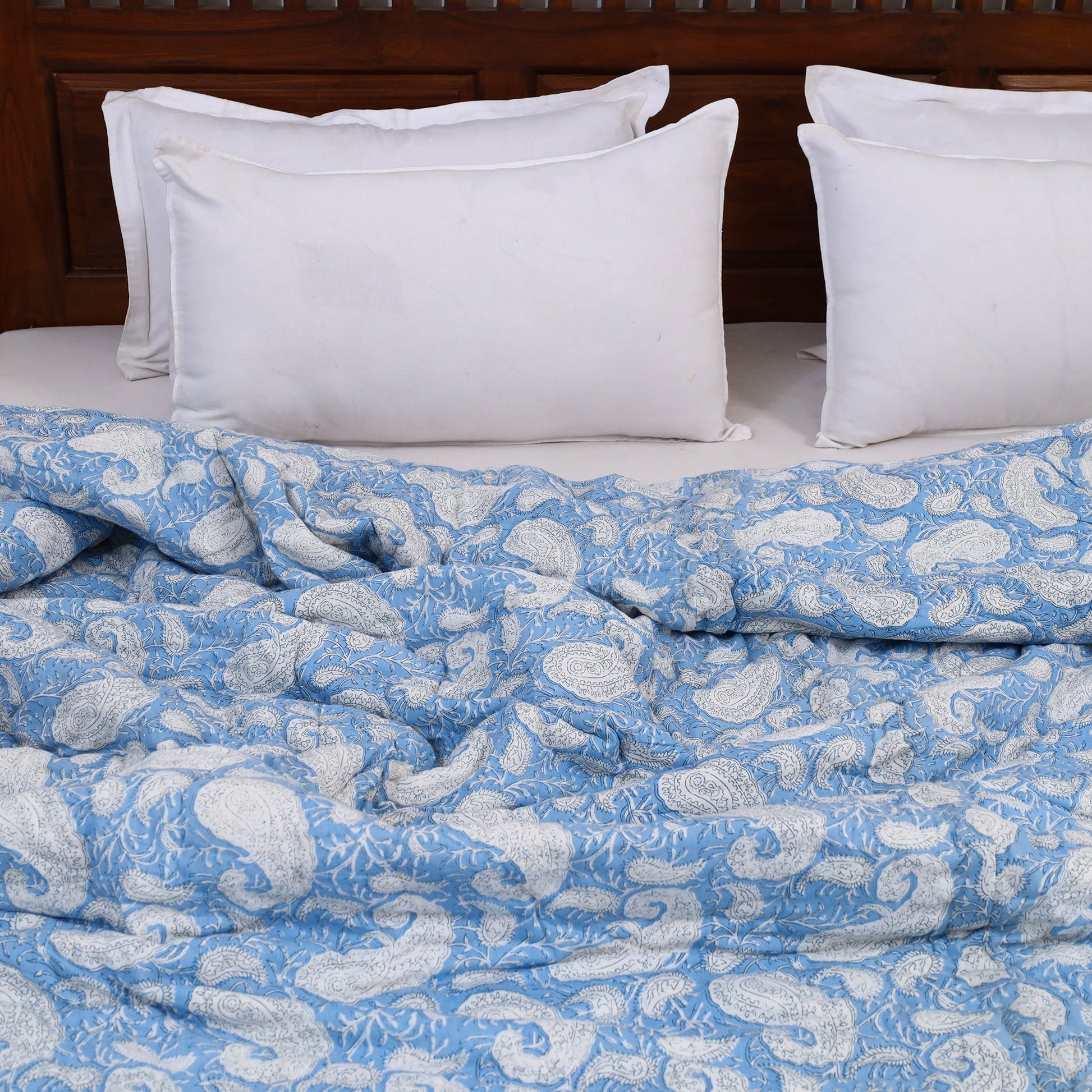 Blue - Double - Reversible Sanganeri Block Print Cotton Quilt 27