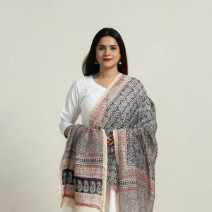 Grey - Natural Dyed Hand Block Print Chanderi Silk Bagh Dupatta 24