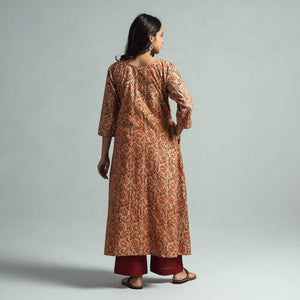 Brown - Pedana Kalamkari Block Printed Cotton Kurta with Palazzo Set