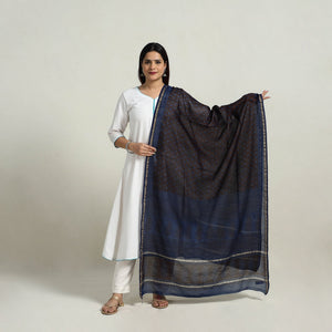 Brown - Natural Dyed Hand Block Print Chanderi Silk Bagh Dupatta 25