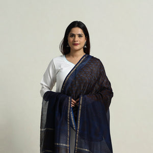Brown - Natural Dyed Hand Block Print Chanderi Silk Bagh Dupatta 25