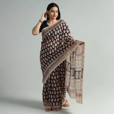 Black - Bagh Block Printed Chanderi Silk Saree 111