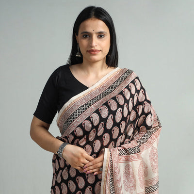 Black - Bagh Block Printed Chanderi Silk Saree 111