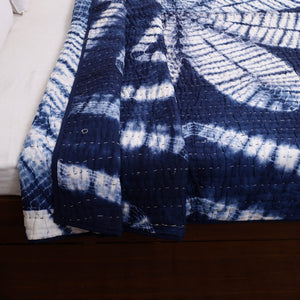 Blue - Double - Tagai Work Plain Cotton Quilt 44