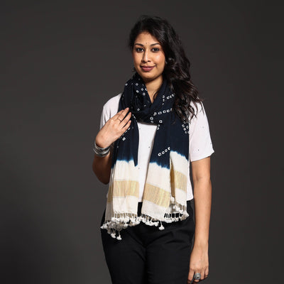 Black - Kutch Handwoven Merino Wool Tie-Dye Bandhani Stole