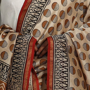 Beige - Block Print Chanderi Silk Bagru Dupatta 11