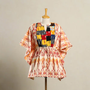 Beige - Patchwork Pochampally Ikat Cotton Kaftan (Short) 02