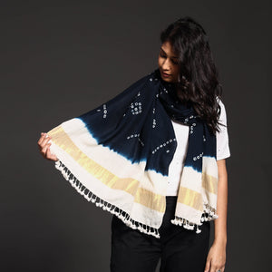 Black - Kutch Handwoven Merino Wool Tie-Dye Bandhani Stole