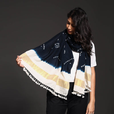 Black - Kutch Handwoven Merino Wool Tie-Dye Bandhani Stole