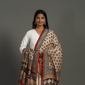 Beige - Block Print Chanderi Silk Bagru Dupatta 11