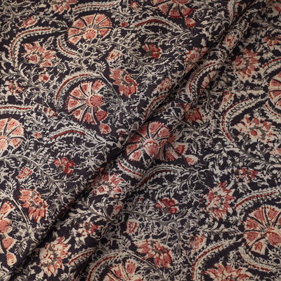 Black - Kalamkari Block Printed Cotton Fabric