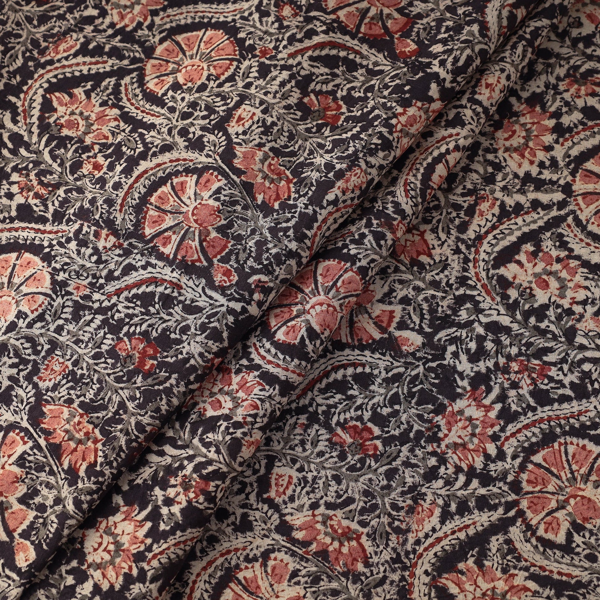 Black - Kalamkari Block Printed Cotton Fabric