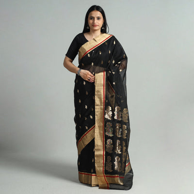 Black - Traditional Chanderi Silk Handloom Zari Work Saree 112