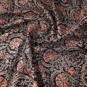 Black - Kalamkari Block Printed Cotton Fabric