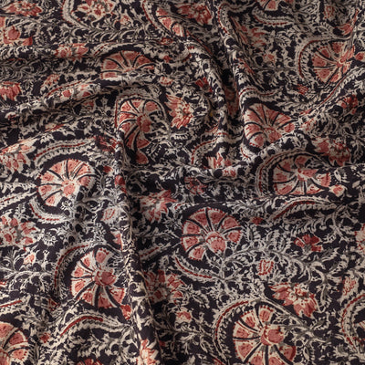Black - Kalamkari Block Printed Cotton Fabric