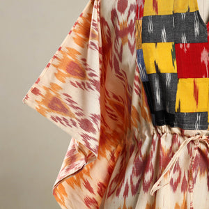 Beige - Patchwork Pochampally Ikat Cotton Kaftan (Short) 02