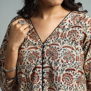 Brown - Pedana Kalamkari Block Printed Cotton Kurta with Palazzo Set