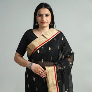 Black - Traditional Chanderi Silk Handloom Zari Work Saree 112