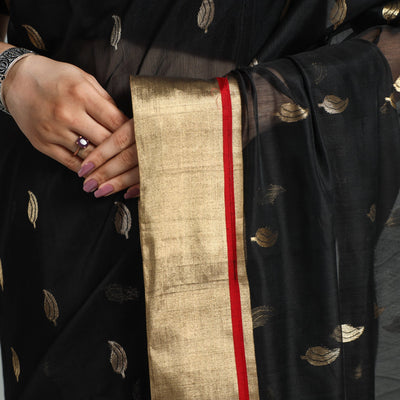 Black - Traditional Chanderi Silk Handloom Zari Work Saree 112