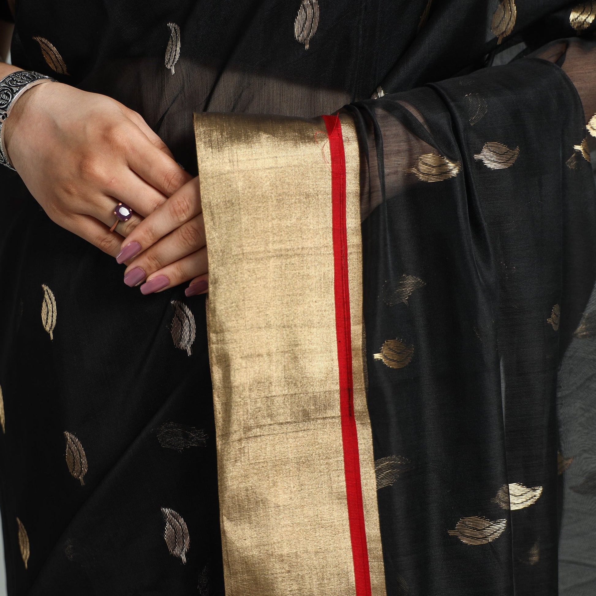 Black - Traditional Chanderi Silk Handloom Zari Work Saree 112