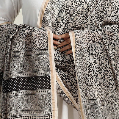 Grey - Natural Dyed Hand Block Print Chanderi Silk Bagh Dupatta 21