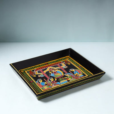 Black - Tikuli Art Handpainted Wooden Tray (Small)