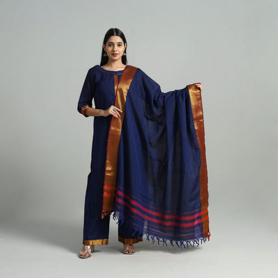 Blue - Cotton Dharwad Kurta Set with Palazzo & Dupatta 11