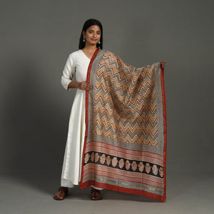 Brown - Block Print Chanderi Silk Bagru Dupatta 15