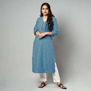 Blue  - Jacquard Cotton Straight Kurta 13