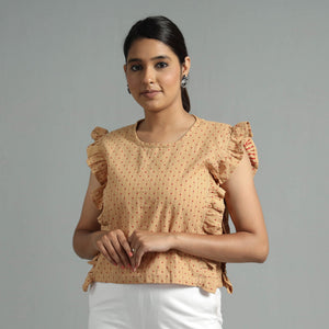 Beige - Jacquard Sleeveless Cotton Crop Top