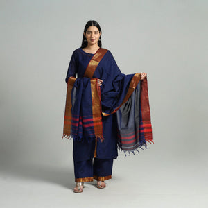 Blue - Cotton Dharwad Kurta Set with Palazzo & Dupatta 11