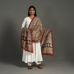 Brown - Block Print Chanderi Silk Bagru Dupatta 15